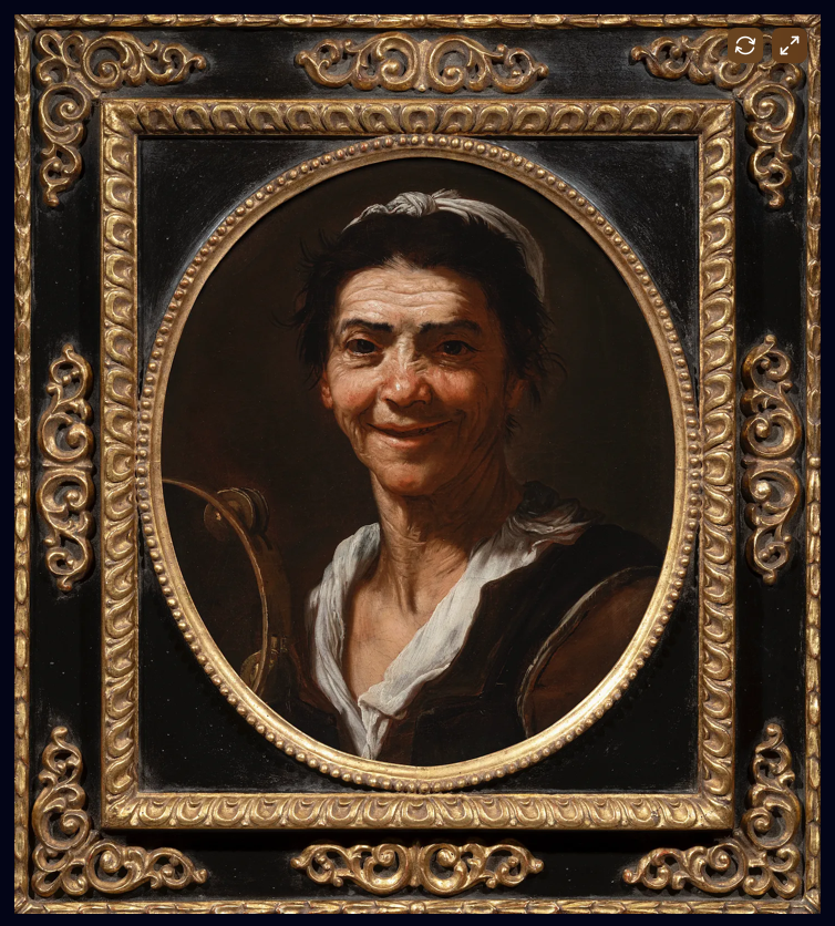 Jusepe de Ribera, called Lo Spagnoletto (Xàtiva 1591–Naples 1652), An Elderly Woman with a Tambourine (The Sense of Hearing), ca. 1637, oil on oval canvas, 48 × 40 cm (18 7/8 × 15 3/4 in.)